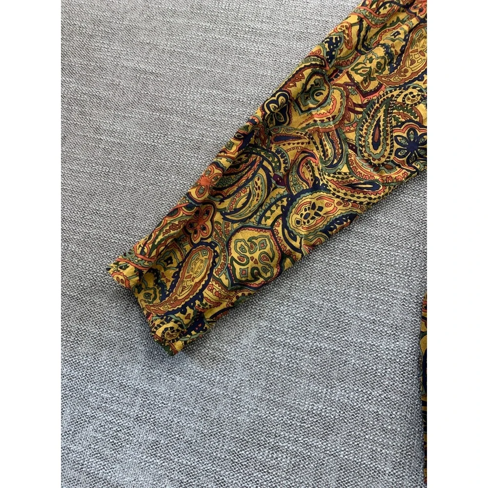 August Silk Shirt Women Medium Multicolor Paisley Print Silk Side Slit Button Up